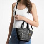 MICHAEL KORS KIMBER SMALL 2 IN 1 PERFORATED LEATHER TOTE BAG (BLACK)