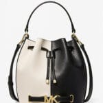 Michael Kors Reed Medium Two Toned Pebbled Leather Bucket Bag (black Multi)