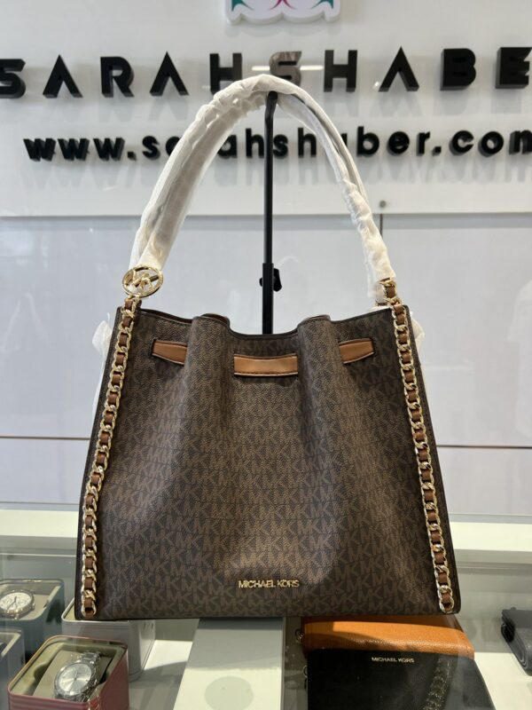 Michael Kors Mina Large Signature Logo Chain Shoulder Bag (Brown) - Image 4