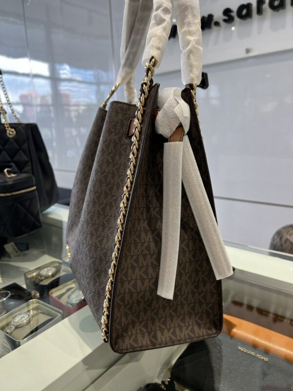 Michael Kors Mina Large Signature Logo Chain Shoulder Bag (Brown) - Image 5