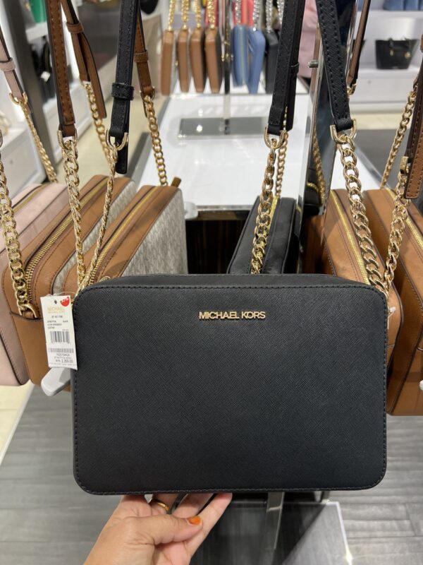 Michael Kors Jet Set Large Saffiano Leather Crossbody Bag (Black) - Image 5