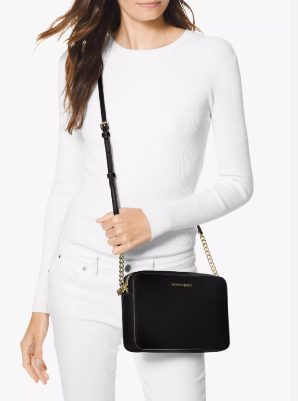 Michael Kors Jet Set Large Saffiano Leather Crossbody Bag (Black) - Image 2