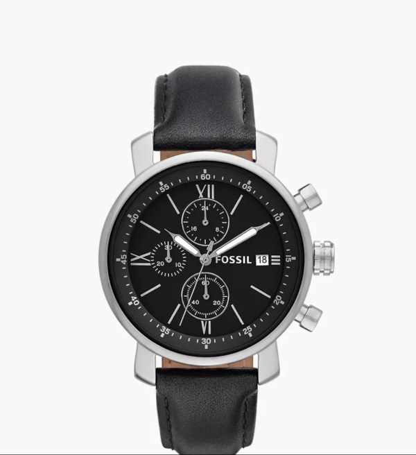 Fossil Rhett Chronograph Black Leather Watch Men (bq1006)