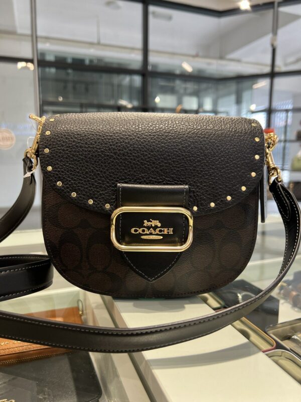 Coach Morgan Saddle Bag In Colorblock Signature Canvas With Rivets (brown Black Multi) - Image 4