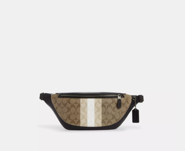 Coach Warren Belt Bag In Blocked Signature Canvas With Varsity Stripe (Khaki Multi)