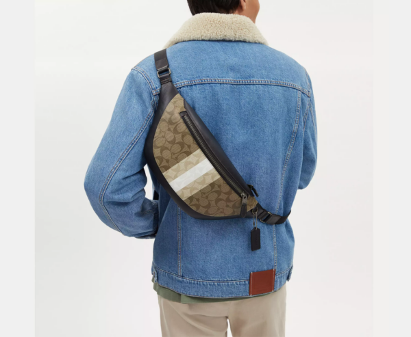 Coach Warren Belt Bag In Blocked Signature Canvas With Varsity Stripe (Khaki Multi) - Image 2