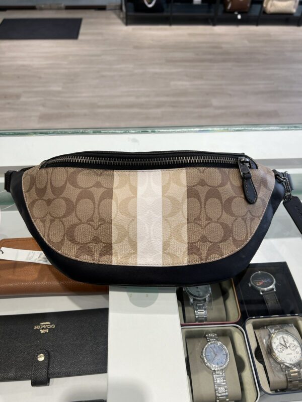 Coach Warren Belt Bag In Blocked Signature Canvas With Varsity Stripe (Khaki Multi) - Image 3