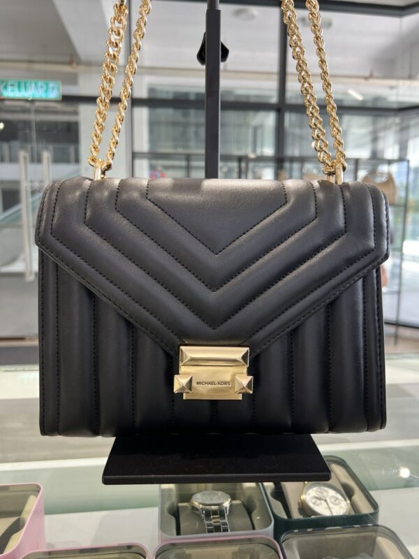 Michael Kors Whitney Medium Flap Chain Quilted Shoulder Bag (Black)