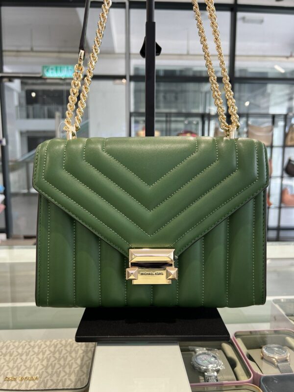 Michael Kors Whitney Medium Flap Chain Quilted Shoulder Bag (Fern Green)