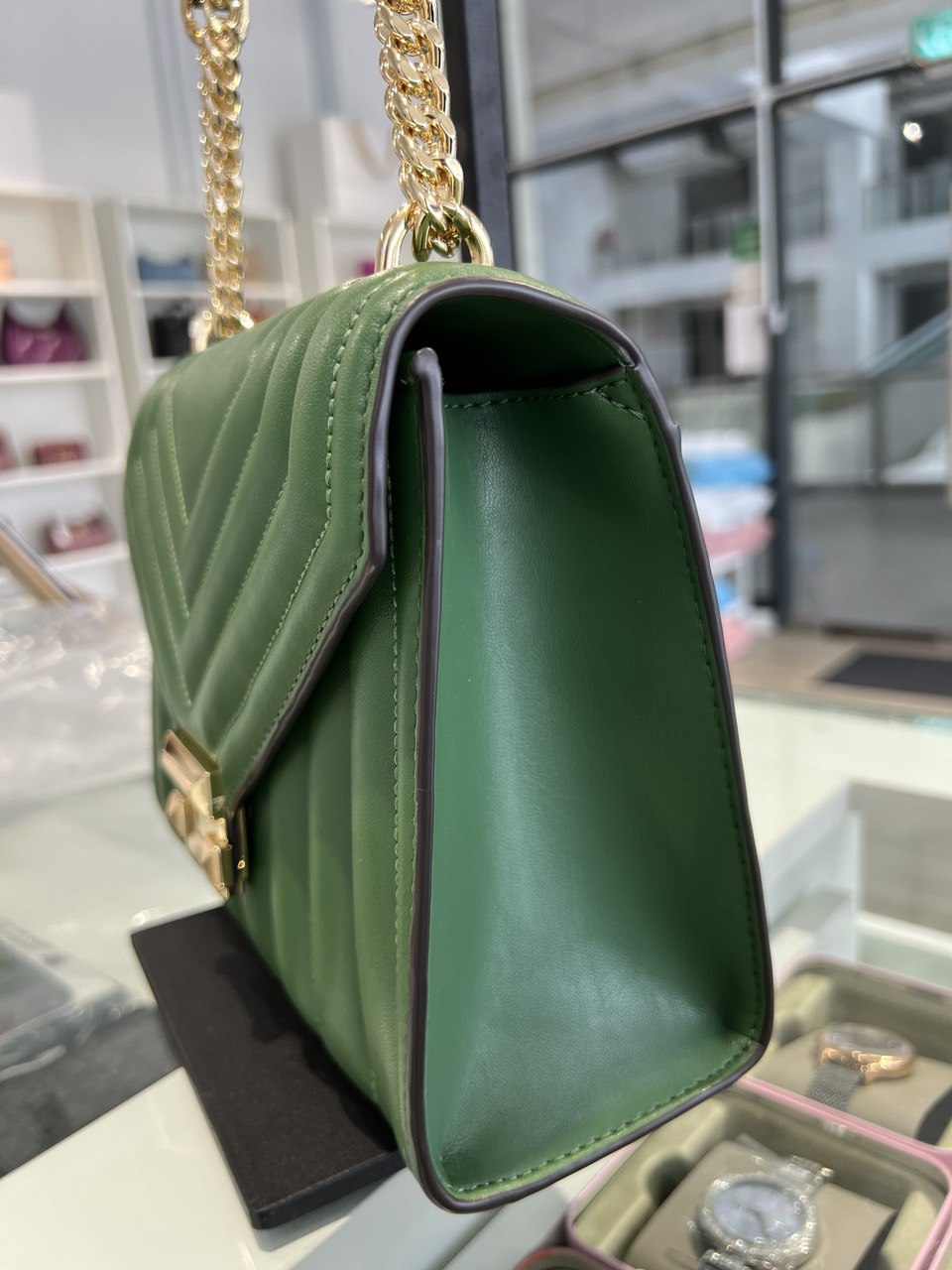 Michael Kors Whitney Medium Flap Chain Quilted Shoulder Bag Fern Green Butik Sarah Shaber