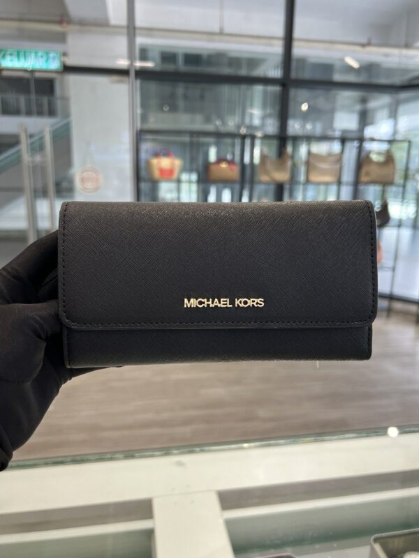 Michael Kors Jet Set Travel Leather Large Trifold Wallet (black)