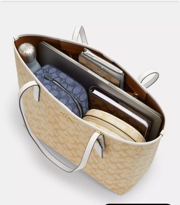 Coach City Tote In Signature Canvas (khaki Saddle 2) - Image 4