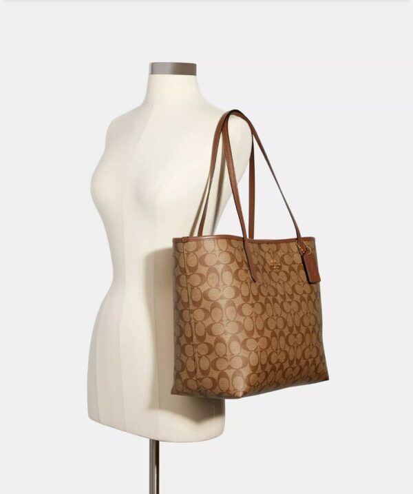 Coach City Tote In Signature Canvas (khaki Saddle 2) - Image 2