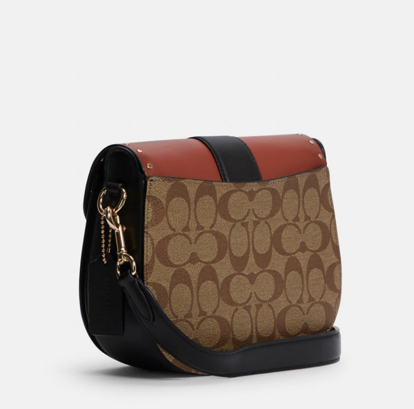 Coach Georgie Saddle Bag In Colorblock Signature Canvas With Rivets (terracotta Multi) - Image 3