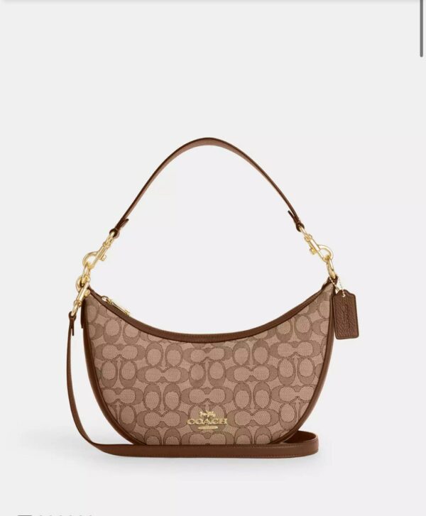 Coach Aria Shoulder Bag In Signature Jacquard (Khaki Saddle) RSKF