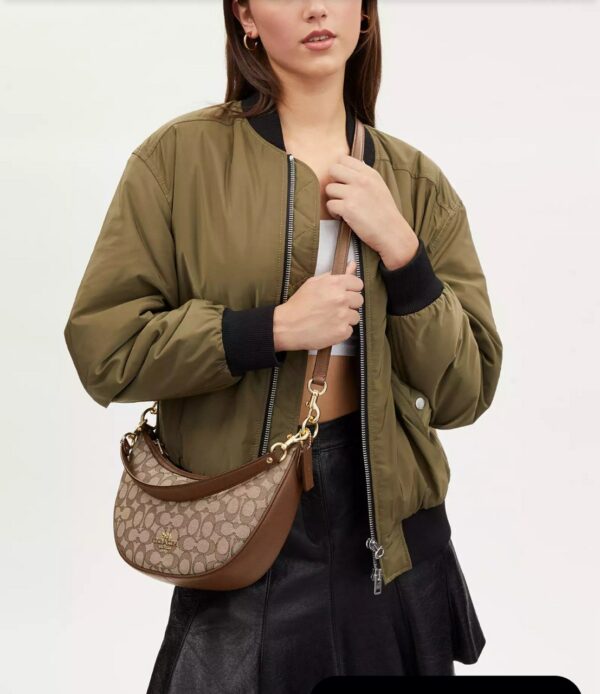 Coach Aria Shoulder Bag In Signature Jacquard (Khaki Saddle) RSKF - Image 2