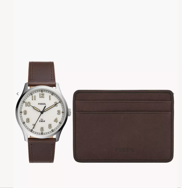Fossil Dayliner Three-hand Brown Leather Watch And Wallet Set Box Men (fs5959set)