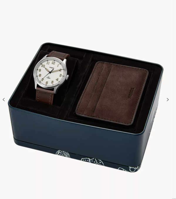 Fossil Dayliner Three-hand Brown Leather Watch And Wallet Set Box Men (fs5959set) - Image 3