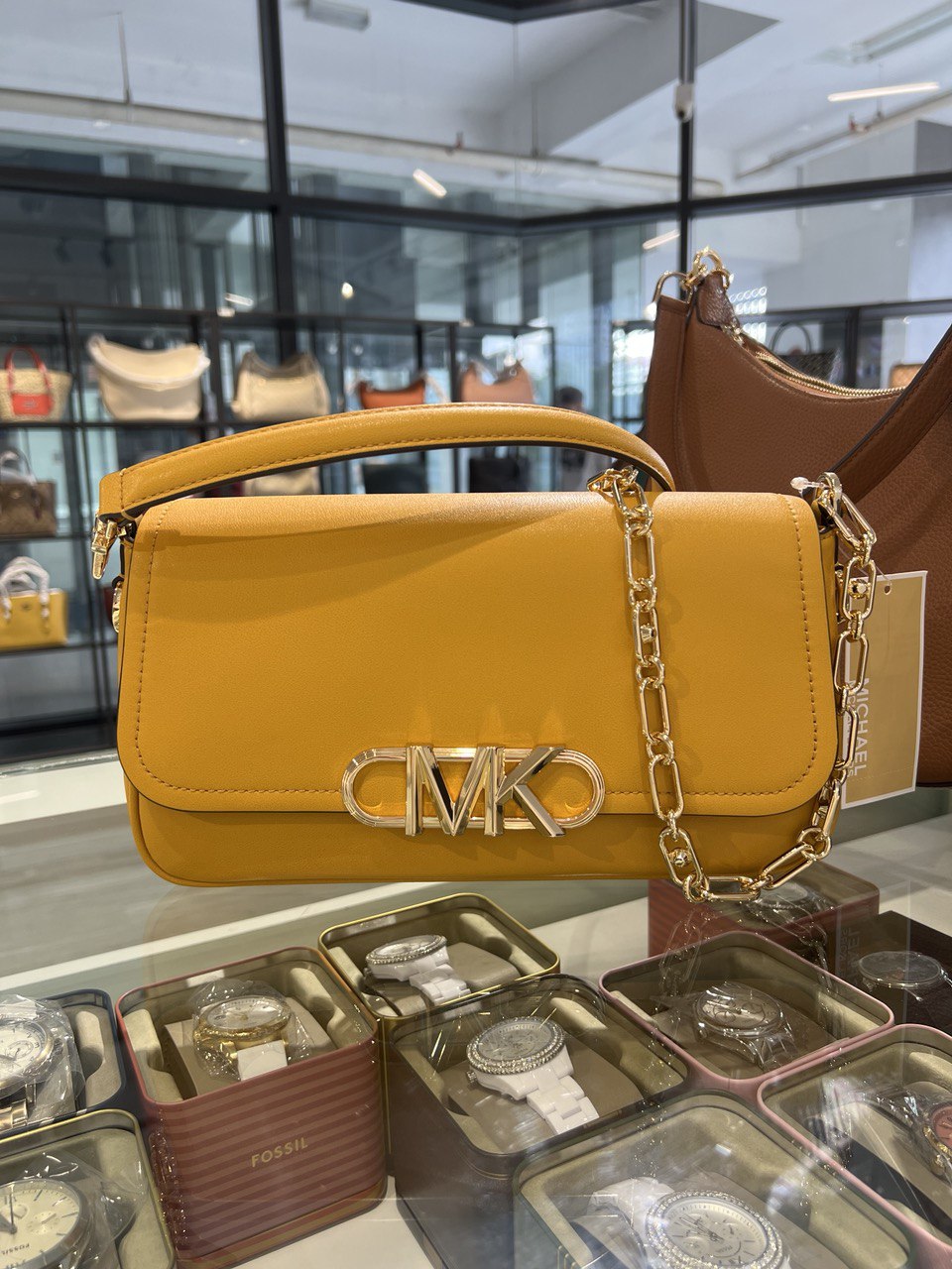 Michael Kors Parker Medium Leather Shoulder Bag (Golden Rod) Boutique ...