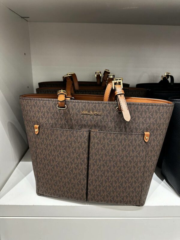 Michael Kors Jet Set Medium Logo Pocket Tote Bag (Brown) - Image 3