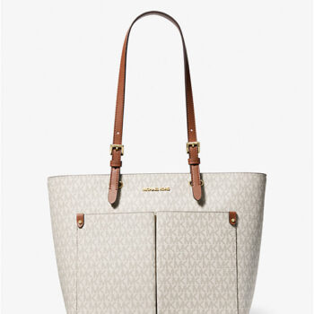 Michael Kors Jet Set Medium Logo Pocket Tote Bag (Vanilla)