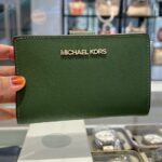 Michael Kors Jet Set Travel Saffiano Leather Bifold Zip Coin Wallet (Fern Green)