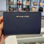 Michael Kors Jet Set Travel Saffiano Leather Bifold Zip Coin Wallet (Navy)