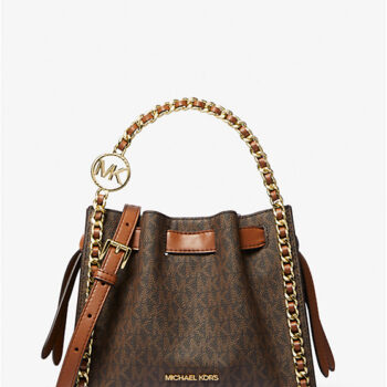 Michael Kors Mina Small Signature Logo Chain Crossbody Bag (Brown)