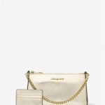 Michael Kors Jet Set Medium Metallic Shoulder Bag and Card Case Gift Set (Pale Gold)