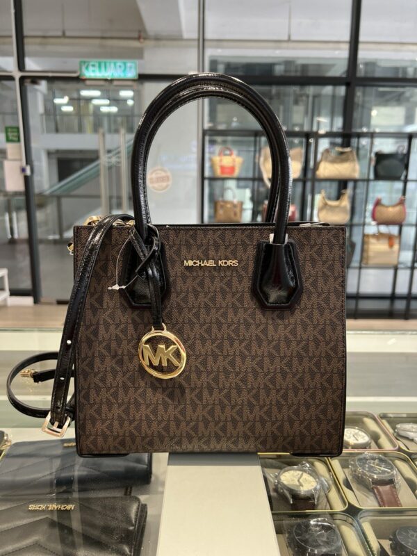 Michael Kors Mercer Medium Logo and Leather Crossbody Bag (Black/RSKF)