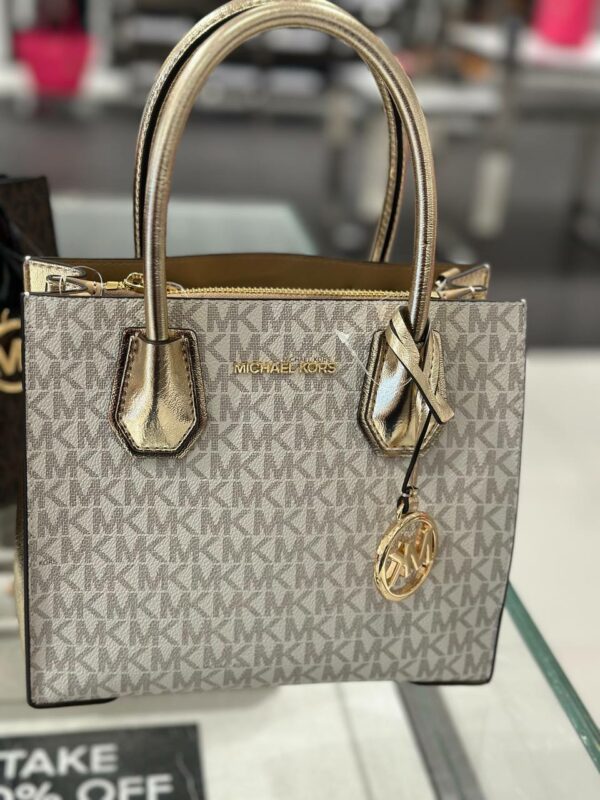 Michael Kors Mercer Medium Signature Logo and Metallic Accordion Crossbody Bag (PL Gold Multi) - Image 4