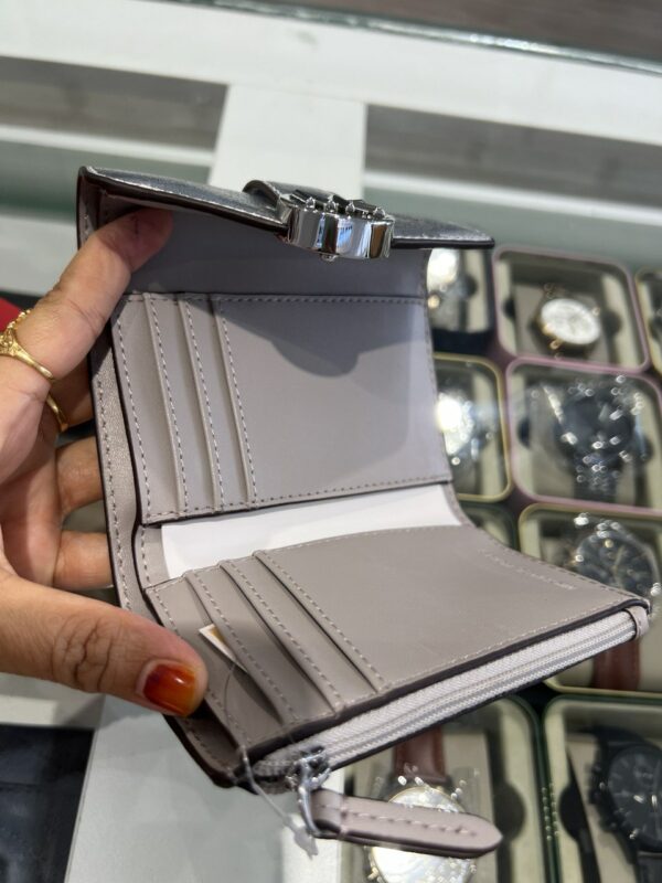 Michael Kors Carmen Medium Metallic Crocodile Embossed Tri-Fold Envelope Wallet (Silver) - Image 4