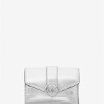 Michael Kors Carmen Medium Metallic Crocodile Embossed Tri-Fold Envelope Wallet (Silver)