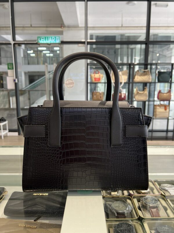 Michael Kors Carmen Medium Crocodile Embossed Belted Satchel (Black) - Image 3