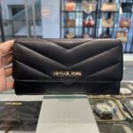 Michael Kors Jet Set Travel Leather Quilted Large Trifold Wallet (Black)