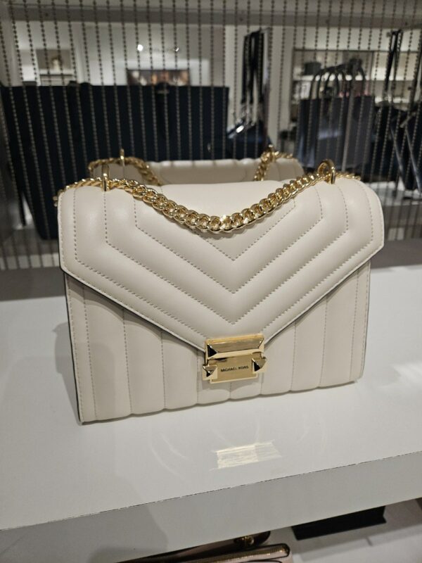 Michael Kors Whitney Medium Flap Chain Quilted Shoulder Bag (Light Cream)