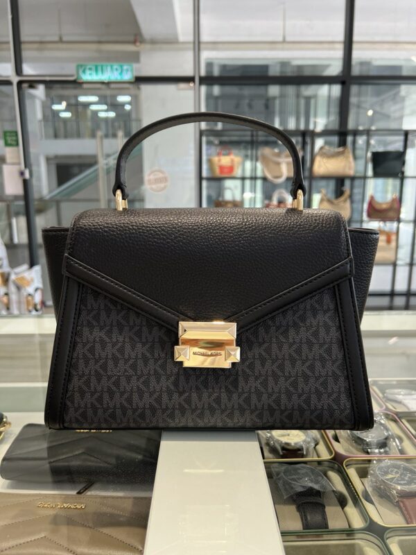 Michael Kors Whitney Medium Flap Top Handle Satchel (Black/RSKF)