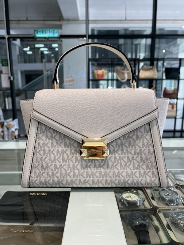 Michael Kors Whitney Medium Flap Top Handle Satchel (Cream Multi)