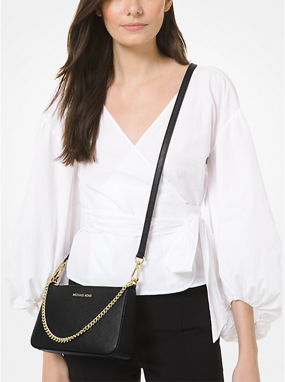 Michael Kors Jet Set Medium Saffiano Leather Crossbody Bag Black Butik Sarah Shaber