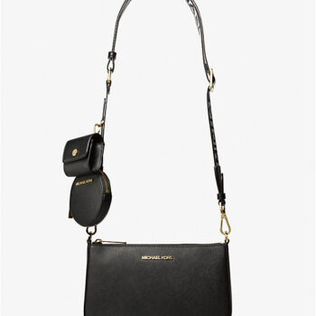 Michael Kors Jet Set Saffiano Leather Crossbody Bag with Case Tech (Black)