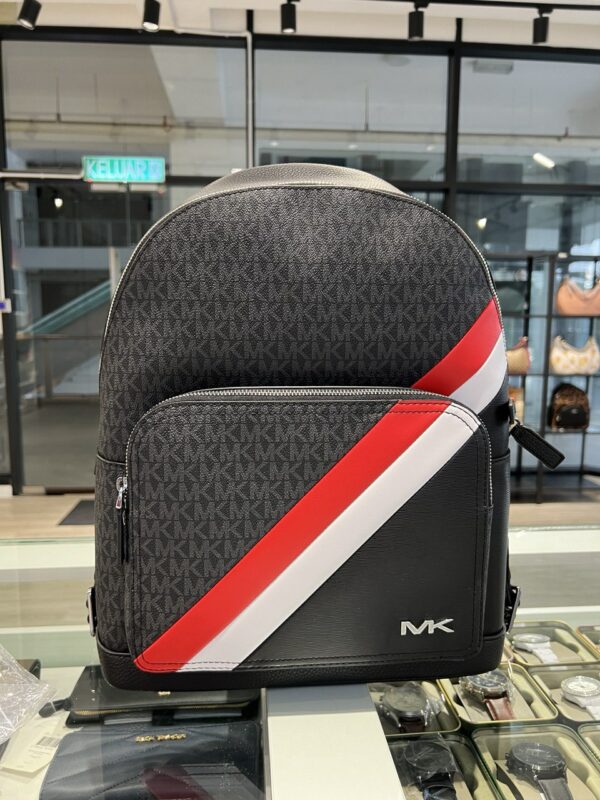 Michael Kors Cooper Logo Stripe and Leather Backpack (Dark Sangria) - Image 5