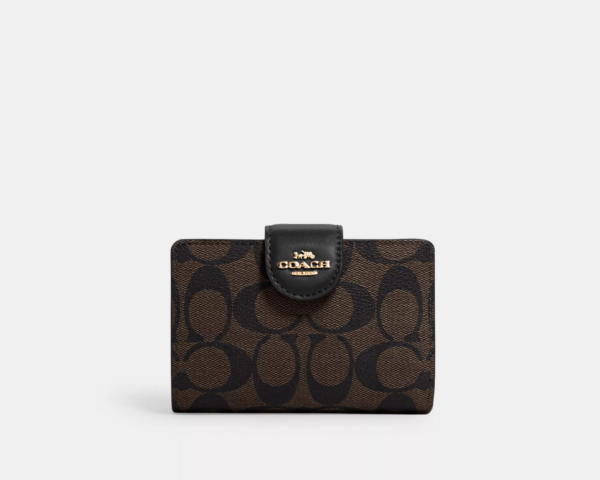 In Transit-Coach Medium Corner Zip Wallet In Signature (Brown Black)