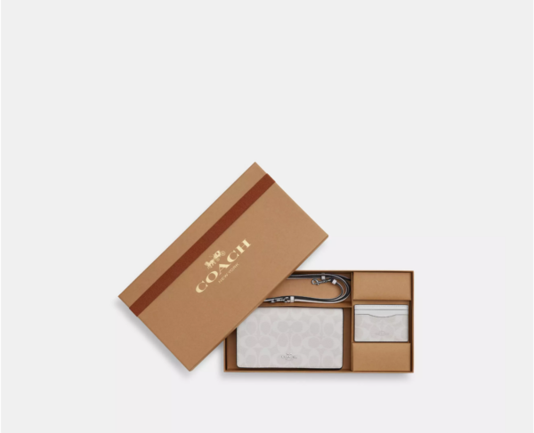 Coach Boxed Anna Foldover Clutch Crossbody And Card Case Set In Signature (Chalk)