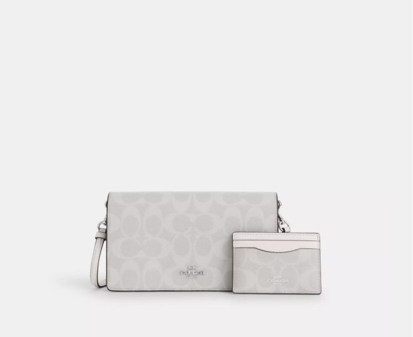 Coach Boxed Anna Foldover Clutch Crossbody And Card Case Set In Signature (Chalk) - Image 3
