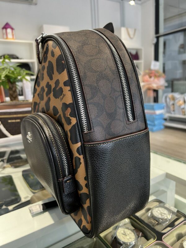Coach Backpack With Signature Canvas and Leopard Print (Saddle Multi) - Image 2
