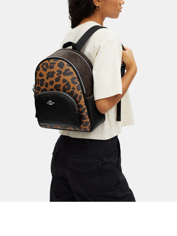 Coach Backpack With Signature Canvas and Leopard Print (Saddle Multi) - Image 4