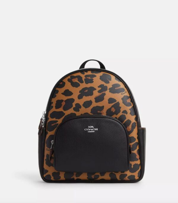 Coach Backpack With Signature Canvas and Leopard Print (Saddle Multi)