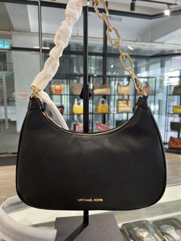 Michael Kors Cora Large Pebbled Leather Chain-Link Crossbody Bag (Black)