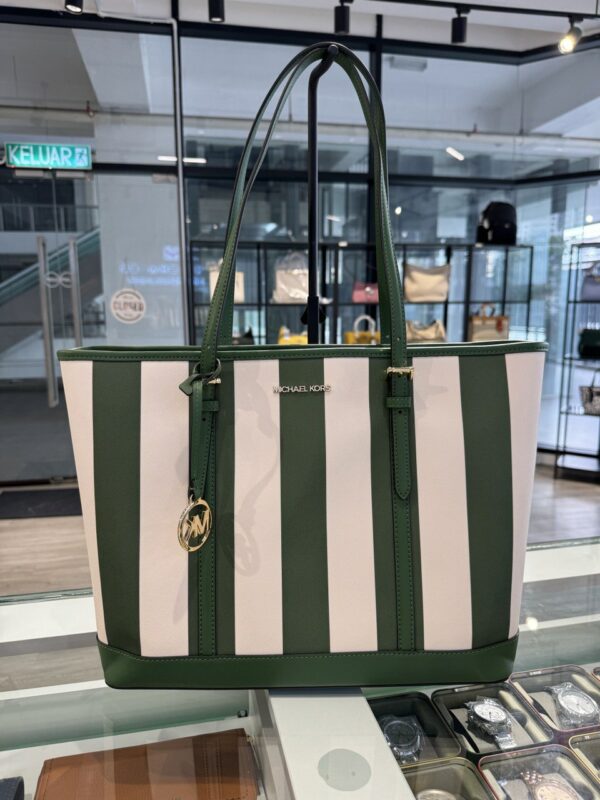 Michael Kors Jet Set Travel Large Top Zip Shoulder Tote (Fern Green Multi)