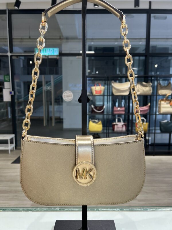 Michael Kors Carmen Small Leather Shoulder Bag (Pale Gold)